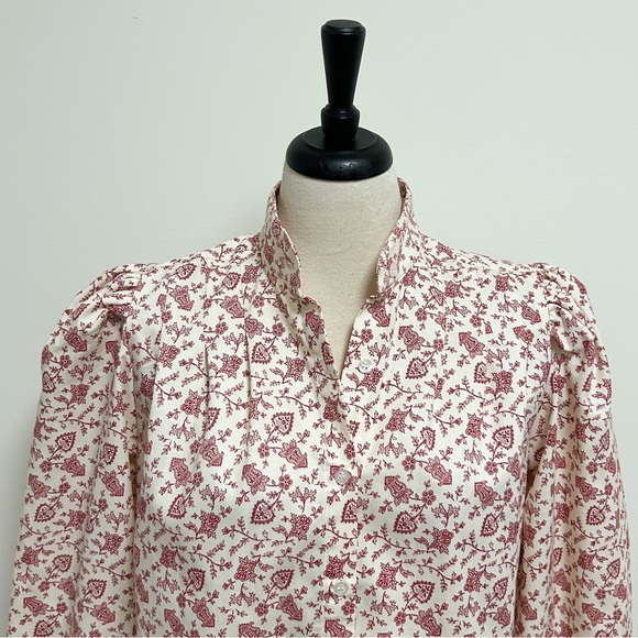 Frontier Classics Ivory Red Puff Sleeve Button Up Western Prairie Blouse Medium - Picture 2 of 14